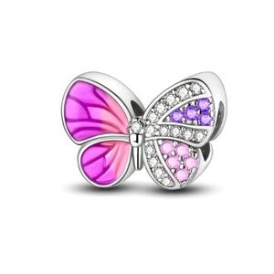 925 Sterling Silver Purple & Pink Cubic Zirconia Butterfly Charm/Pendant - NWT